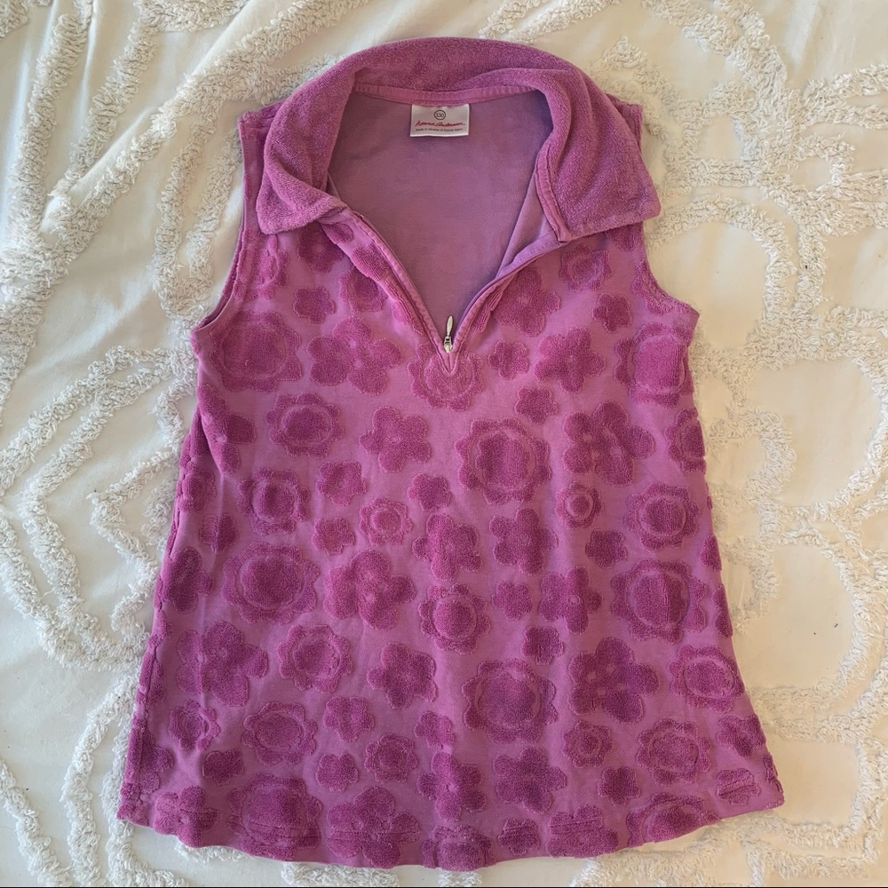 Purple Terrycloth Floral Quarter Zip Tank